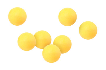 Many table tennis balls flying on white background