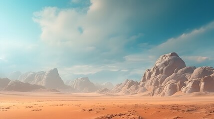 Fototapeta na wymiar Beautiful desert landscape with mountains and sand on the red planet Mars.