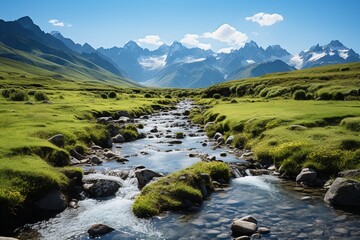 Fototapeta na wymiar mountain river flowing through a green valley
