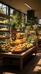 Well organized grocery store with fresh fruits and vegetables
