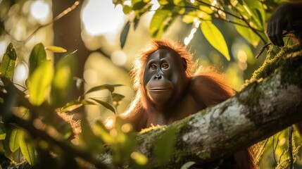 A cute orang utan in sunny day