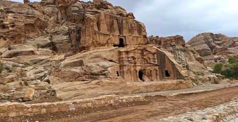 ancient stone houses in Petra, Hashemite Kingdom of Jordan