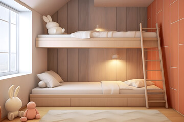 Fototapeta na wymiar Interior childish home design. Minimalistic bed room decoration