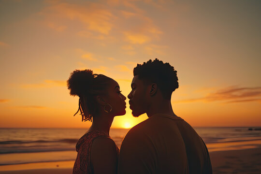 An African American Couple Watching The Sunset Together