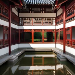 A traditional Chinese garden with ornate pavilions and winding paths2 - obrazy, fototapety, plakaty