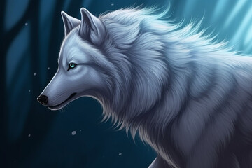 Close up illustration of a grey wolf