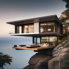 A modernist residence cantilevered over a rocky cliff2 - obrazy, fototapety, plakaty