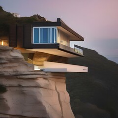 A modernist hotel with a cantilevered design overlooking a cliff2 - obrazy, fototapety, plakaty
