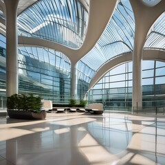 An ultra-modern airport terminal with sweeping curves and glass walls2 - obrazy, fototapety, plakaty
