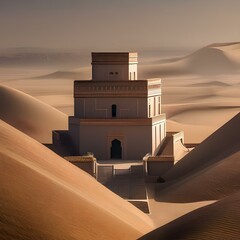 A remote desert citadel with labyrinthine passageways and lookout towers1 - obrazy, fototapety, plakaty