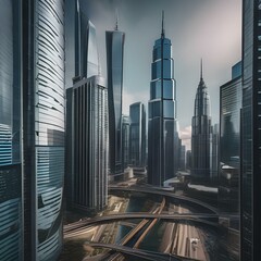Naklejka premium A futuristic cityscape with towering, interconnected skyscrapers3
