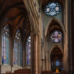 Fototapeta premium A majestic cathedral with intricate stained glass windows and towering spires1