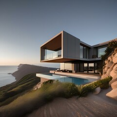 Obraz na płótnie Canvas A sleek, minimalist cliffside residence with panoramic ocean views2