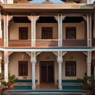 A traditional Indian haveli with ornate balconies and courtyards3