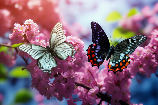 Close-up shots of butterflies resting on flowers
