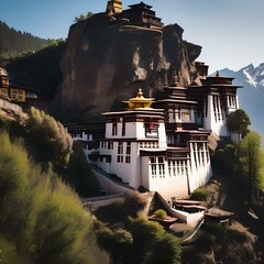 A Tibetan monastery perched on a remote mountainside3 - obrazy, fototapety, plakaty