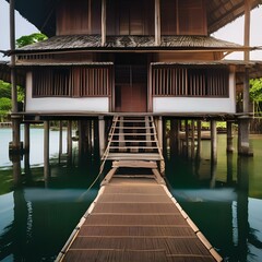 A traditional Southeast Asian stilt house village above the water1 - obrazy, fototapety, plakaty
