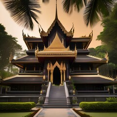 A traditional Thai temple adorned with golden spires1 - obrazy, fototapety, plakaty