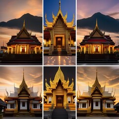 A traditional Thai temple adorned with golden spires2 - obrazy, fototapety, plakaty