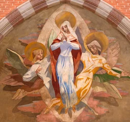 Fotobehang VICENZA, ITALY - NOVEMBER 5, 2023: The fresco of Assumption in the cathedral by Pino Cesarini  (1955). © Renáta Sedmáková