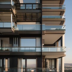 A modernist residential tower with balconies overlooking the city2