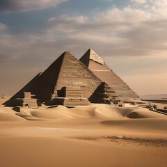 An ancient Egyptian pyramid complex with hieroglyphs and sphinxes3 - obrazy, fototapety, plakaty