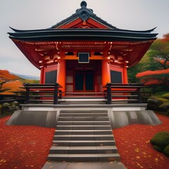 A traditional Japanese shrine surrounded by vibrant autumn foliage3 - obrazy, fototapety, plakaty