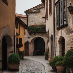 Fototapeta na wymiar A traditional European medieval town with narrow streets and town squares2