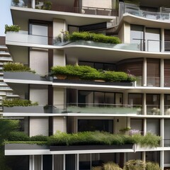 Fototapeta na wymiar A modernist residential tower with terraced gardens on multiple levels2