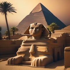An ancient Egyptian pyramid complex with hieroglyphs and sphinxes2 - obrazy, fototapety, plakaty