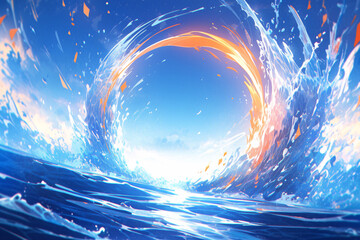 Splashing water and waves background illustration, summer cool concept illustration