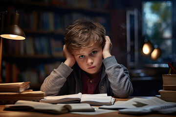child struggling to concentrate or stay focused during lessons, displaying signs of restlessness or distraction. - obrazy, fototapety, plakaty