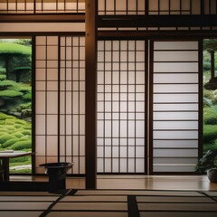 A traditional Japanese tea house surrounded by a serene garden1