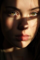 Fototapeta premium close - up portrait. Striking Eyes. Pouty lips. Face of a beautiful woman. interplay of light and shadow