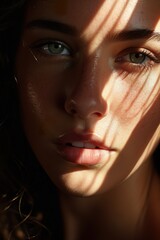 Fototapeta premium close - up portrait. Striking Eyes. Pouty lips. Face of a beautiful woman. interplay of light and shadow
