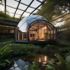 A futuristic biodome housing an entire ecosystem within its transparent walls3