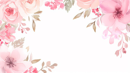 Naklejka premium Floral frame with watercolor flowers, decorative flower background pattern, watercolor floral border background