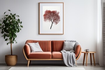 Minimalist living room interior with a tree artwork