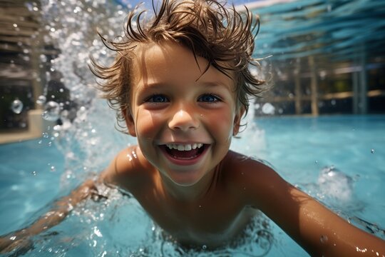 Ecstatic kid having fun in the swimming pool