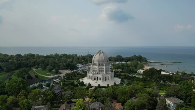 Aerial view Bahai temple drone video
