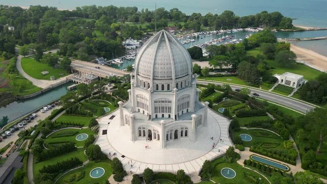 Aerial view Bahai temple drone video