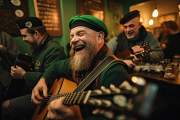 Traditional Irish Music Session Musicians playing in Saint Patricks Day