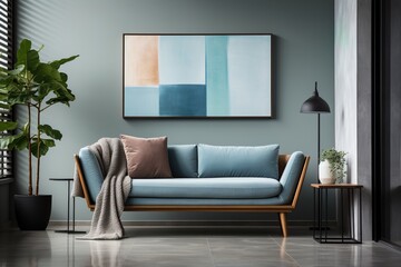 Blue Modern Minimalist Living Room Interior Design