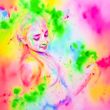 Watercolor gulaal powder color indian festival for happy holi card