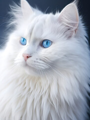 Cute white cat with blue eyes relaxing at home