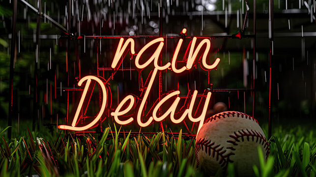 Rain Delay Neon Sign, For Baseball And Sports Teams Delaying Play In Bad Weather