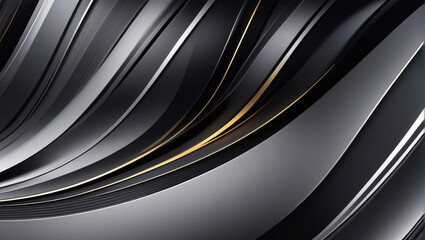 Abstract futuristic black and gold background with waved design.
