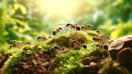 Fototapeta premium group of ants on natural background