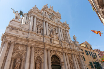 Fototapeta na wymiar Church of Santa Maria del Giglio facade in Venetian baroque architectural style