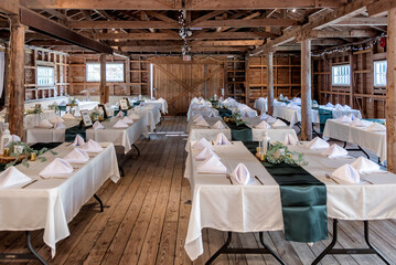 Rustic Barn Wedding Reception Dinner Set Up